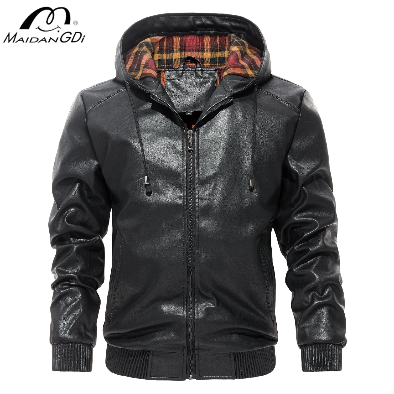 

MAIDANGDI Source Manufacturer Men's Casual Versatile Hooded Leather Jacket Trendy Basic Version PU Leather Jacket