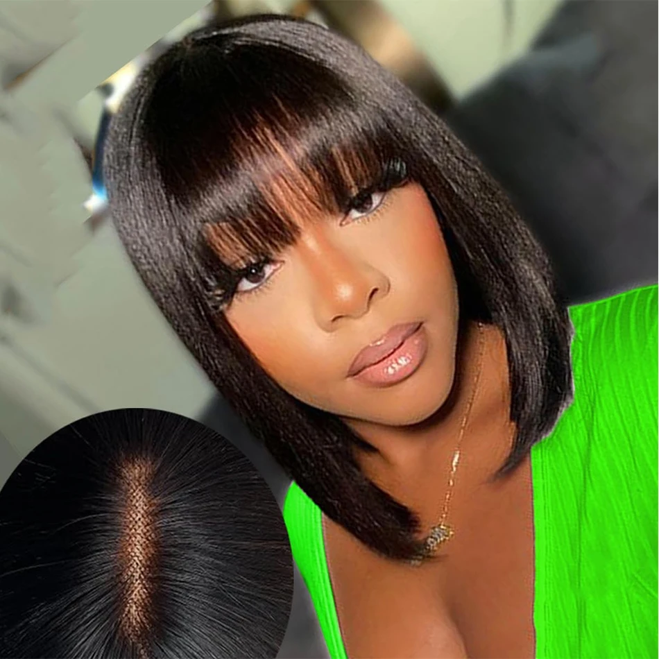 Straight Bob Wig With Bangs 3X1 Middle Part Lace 100% Human Hair Wigs Ready To Wear And Go Short Bob Lace Wigs for Black Women