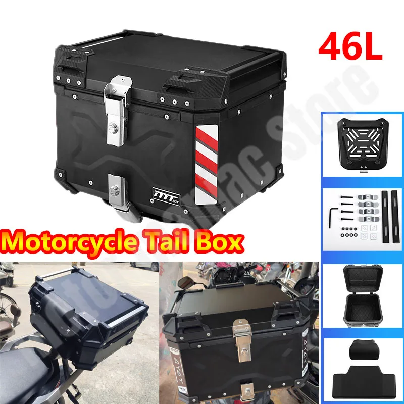 

46L Motorcycle Rear Luggage Trunk Storage Universal Moto Top Case Box Waterproof Helmet Key Lock Tail Toolbox Aluminum Trunk Box