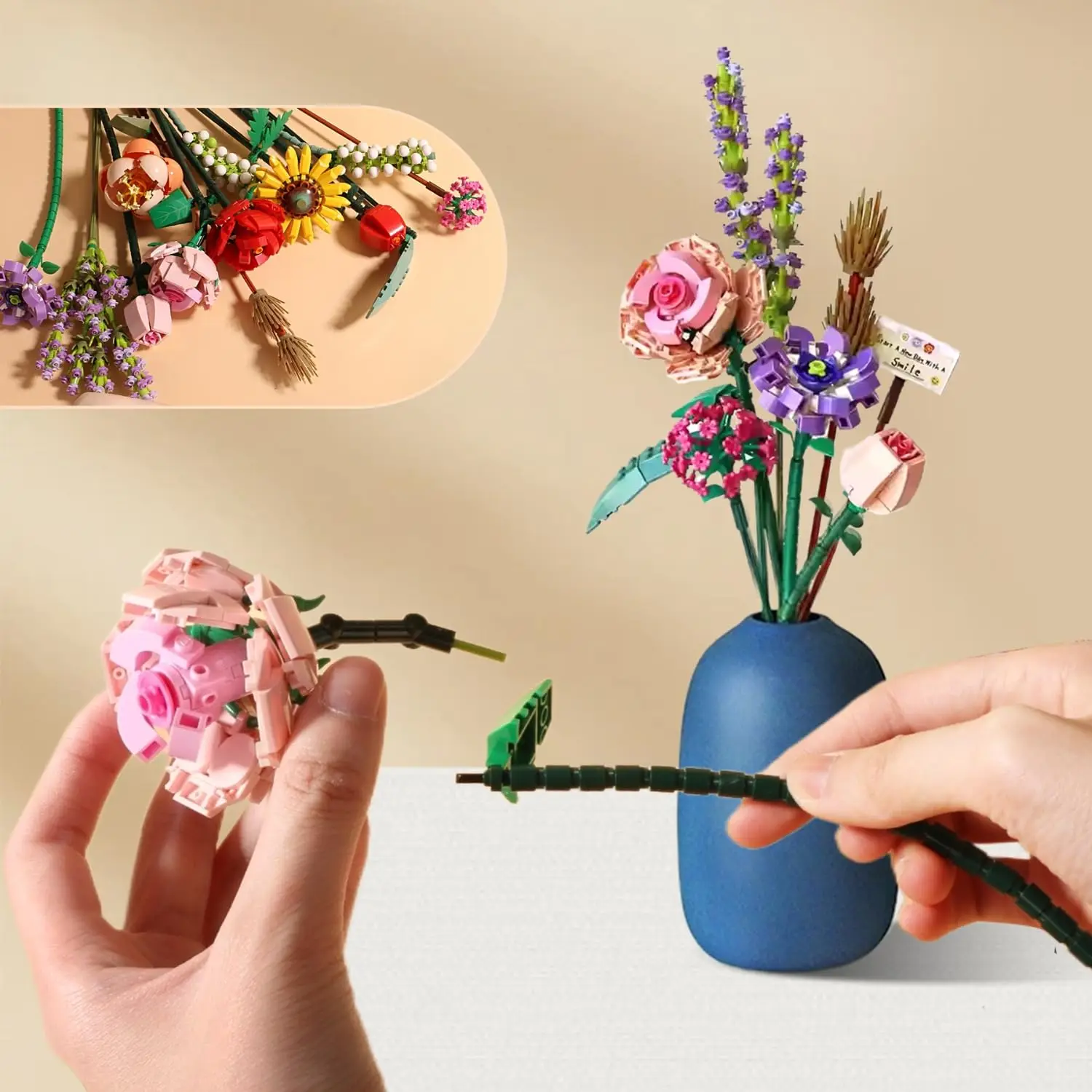 Mini Block Kids Building Toys Bricks Flowers Puzzle Pot Plants Girls Gift Home Decor (1657-1659(With Box)) image 3