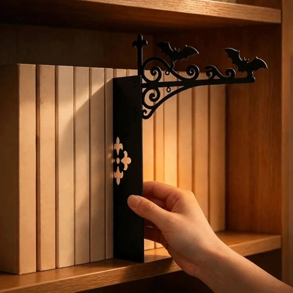 Vintage Iron Bookshelf Divider Solid Iron Matte Metal Surface Book Stopper Rustic Scroll Wear-Resistant Metal Bookend Home Decor