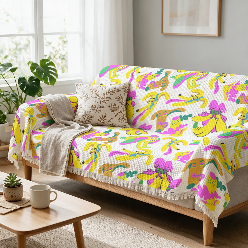 Decorative Sofa Throw Blanket Yellow Banana Tropical Pattern Knit Cozy Couch Cover for Boho Modern Home Decor Gift