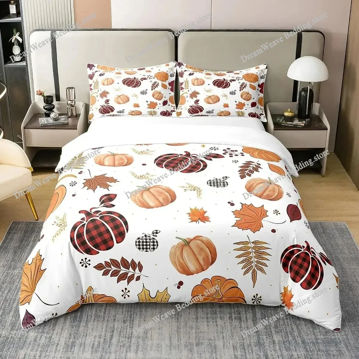 Autumn Maple Bedding Set Pumpkin Fall Comforter Cover Happy Thanksgiving Duvet Cover Farmhouse Room Decor Durable Quilt Cover