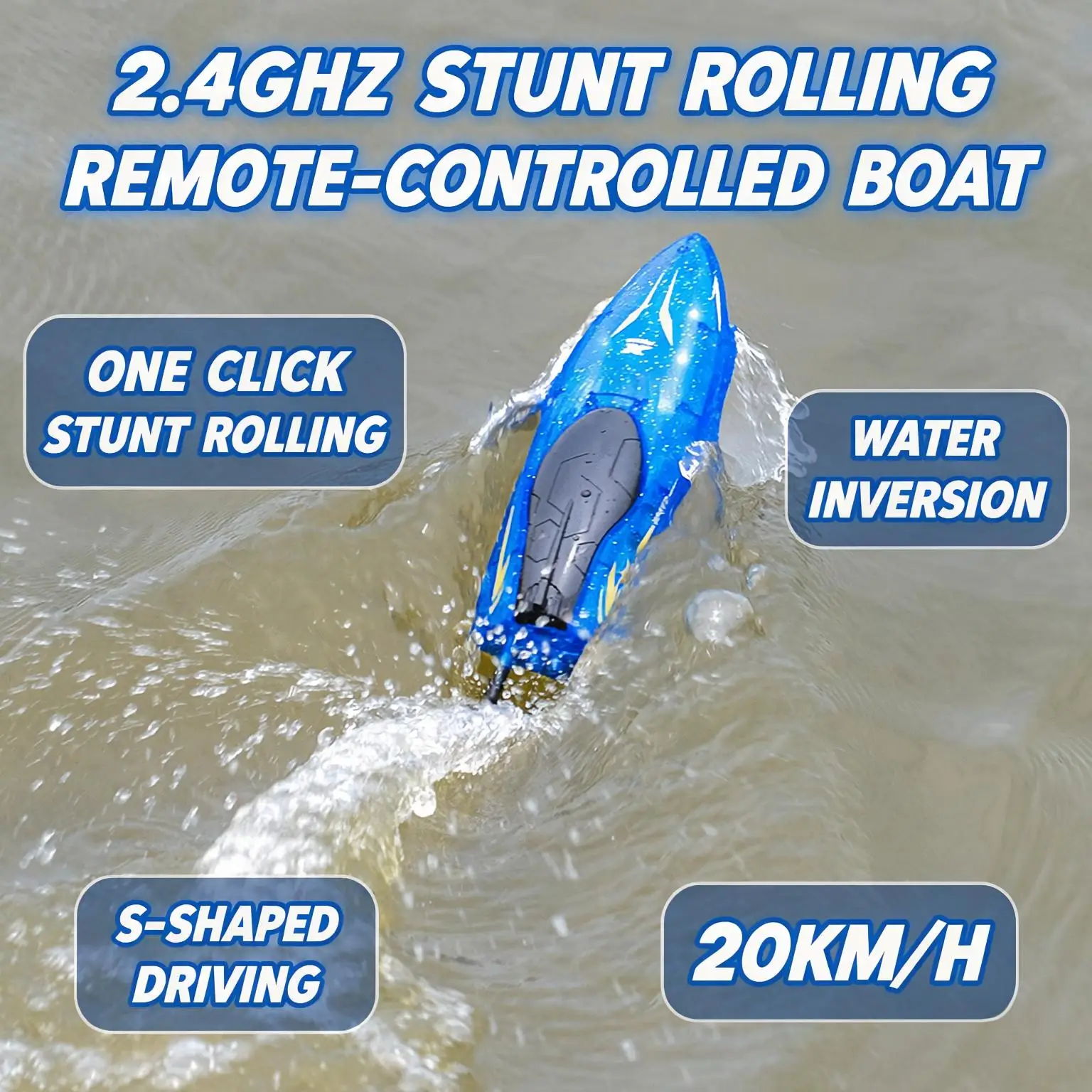 2.4GHz RC Stunt Rolling Boat 360 Flip Roll Waterproof Remote Control Speed Boat for Pool Bathtub Teens Adult 14+ Water Play Gift