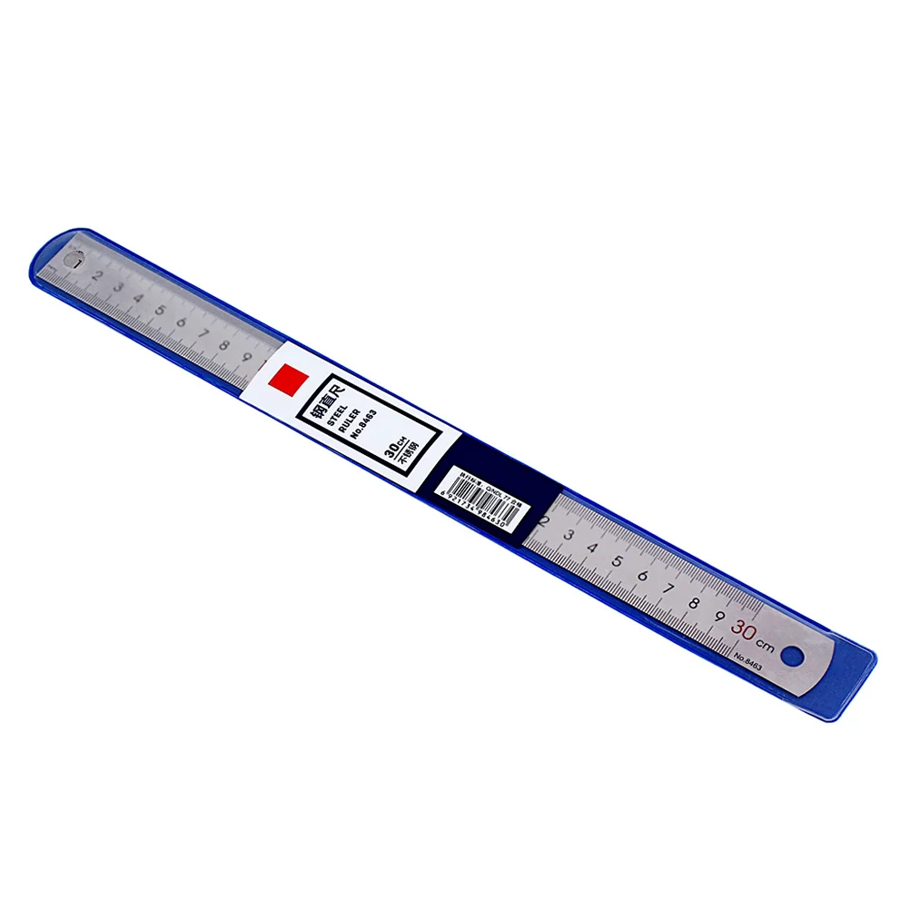 Metal Measuring Ruler Stainless Steel Straight Double Sided Ruler with Hanging Hole Conversion Table for Carpentry Engineering