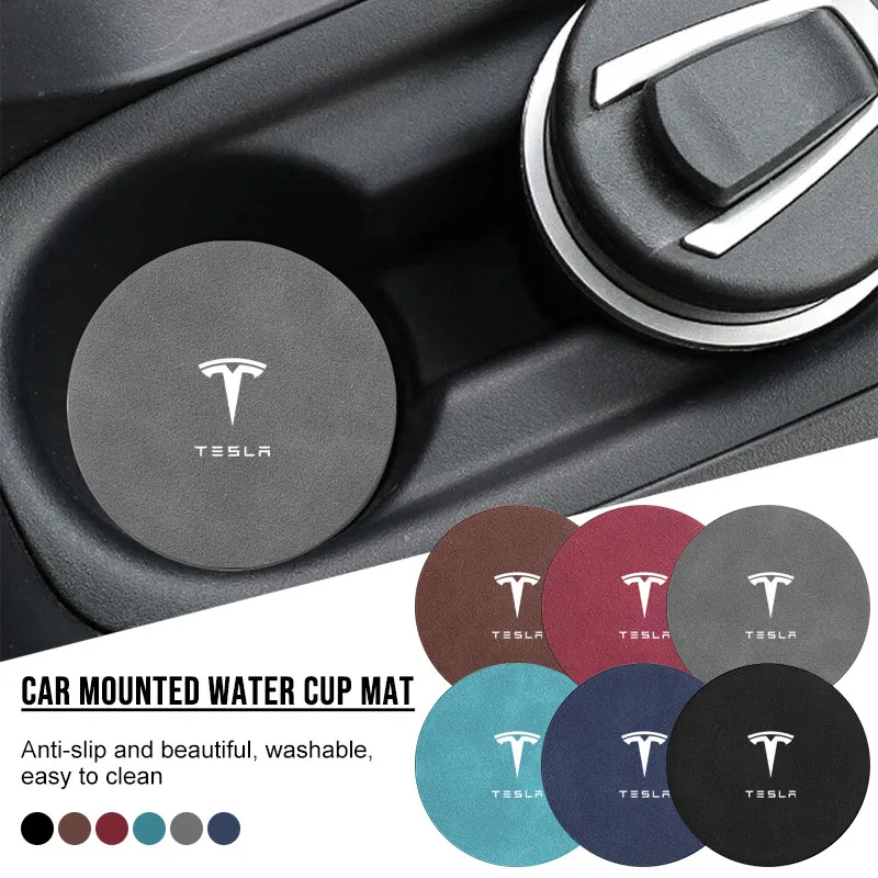 

Car Leather Water Coaster Non-Slip Mat Car Bottle Holder Insert Pad for Tesla Model 3 S Y X 2022 2021 Center Console Containersr