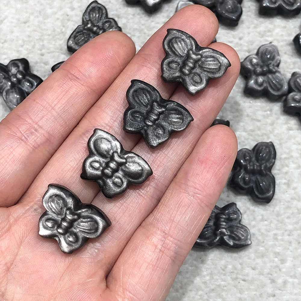 2pc/Lot Natural Stone Silver Obsidian Carved Butterfly Mini Crystal Carving Figurine Crystals Gemstone Statue Home Decor Mineral