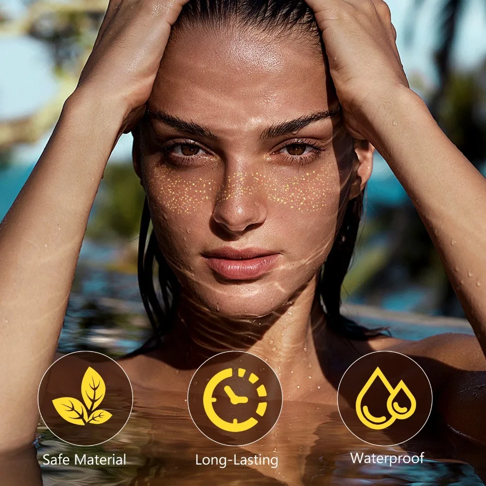 10 шт., металлические поддельные наклейки с веснушками, золотые, серебряные временные татуировки, горячее тиснение, патчи для макияжа лица, водонепроницаемые для женщин, вечерние