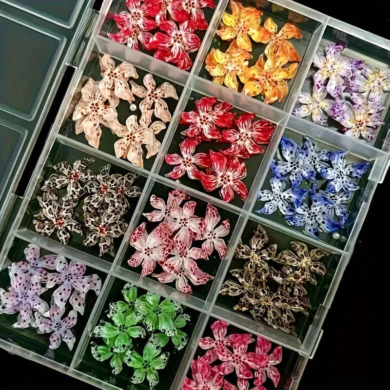 12 Grids Assorted ABS Leopard Print Flowers Nail Charms Y2K Gradient Polka Dot Flowers Nail Art Accessories DIYAssorted ABS Le 3