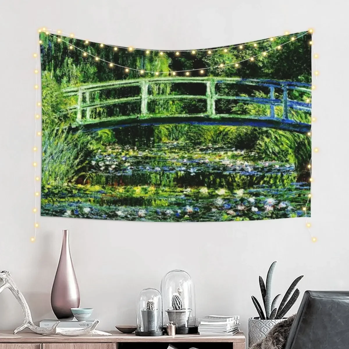 Claude Monet | The Japanese Footbridge - Les Nympheas Blancs Tapestry Cute Decor Decor For Bedroom Tapestry