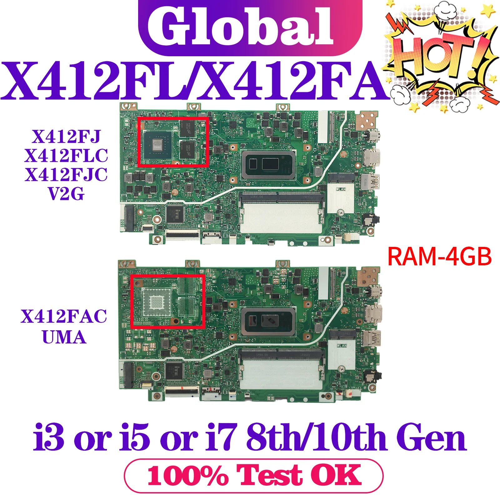 KEFU X412FL Mainboard X412FJC X412FLC X412FJ X412FA X412F A412F F412F K412F S412F V412F R424F V4000F V4000FJ Laptop Motherboard