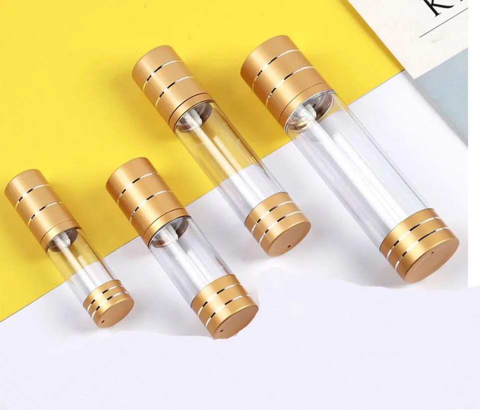 Botella sin aire de oro mate de 50ML para loción, emulsión, suero, base líquida, esencia blanqueadora, embalaje cosmético para el cuidado de la piel