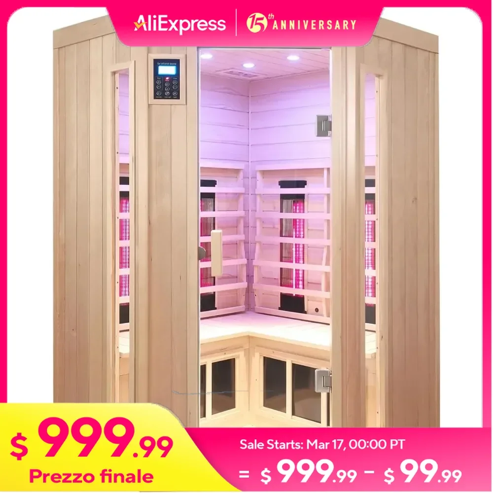 Ceramic Infrared Saunas for Home, Infrared Sauna, Low EMF Indoor Sauna, Hemlock Wooden Sauna Room with Bluetooth Speakers