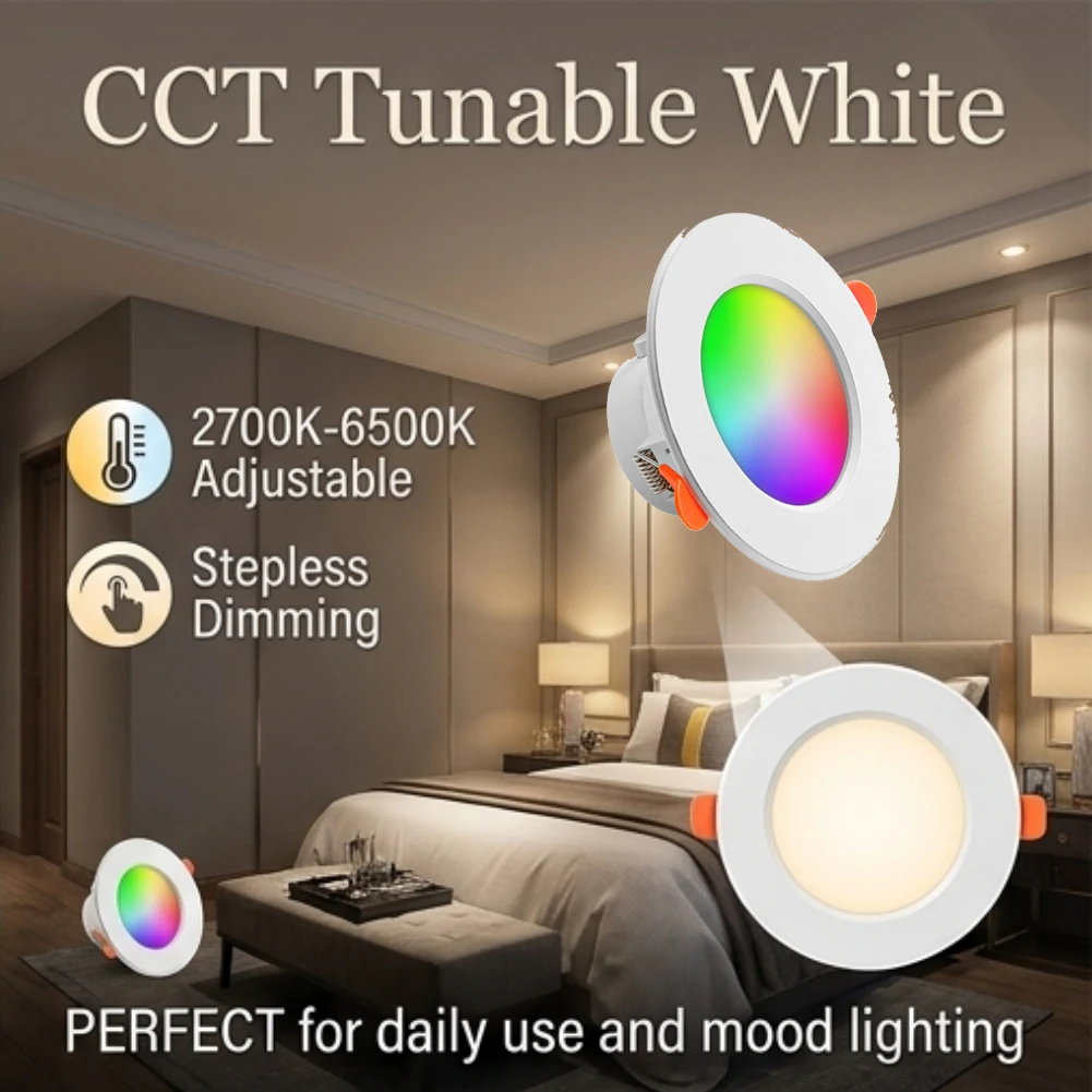 

Умный светодиодный встраиваемый светильник TY Bluetooth 10W RGBCW с изменением цвета, управлением через приложение, таймером и групповым контролем для умного дома