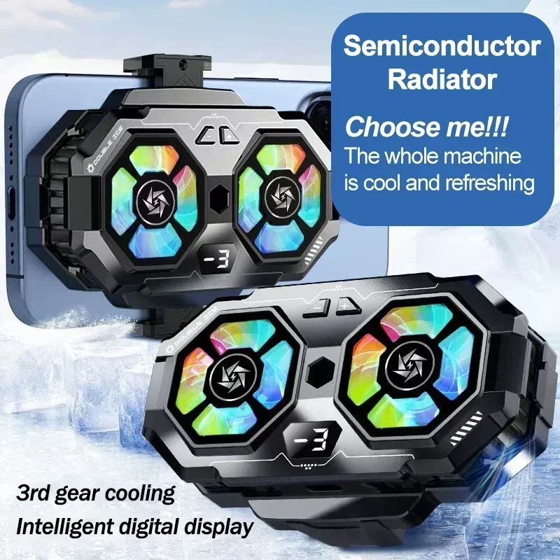 SL22 Live Streaming Mobile Phone Cooler Semiconductor Cooling Dual Fan Radiator For IOS Android PUBG Back-Clip Cool Heat Sink