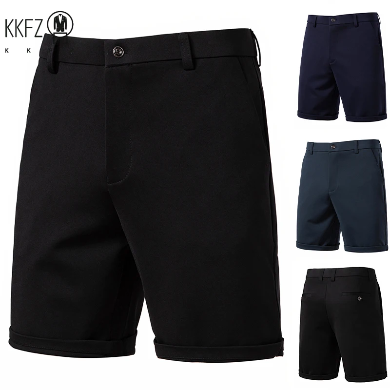 High Stretch Male Outdoor Knee Shorts Wrinkle Free Smooth Woven Material Fixed Waist Office Vacation All Match Slacks