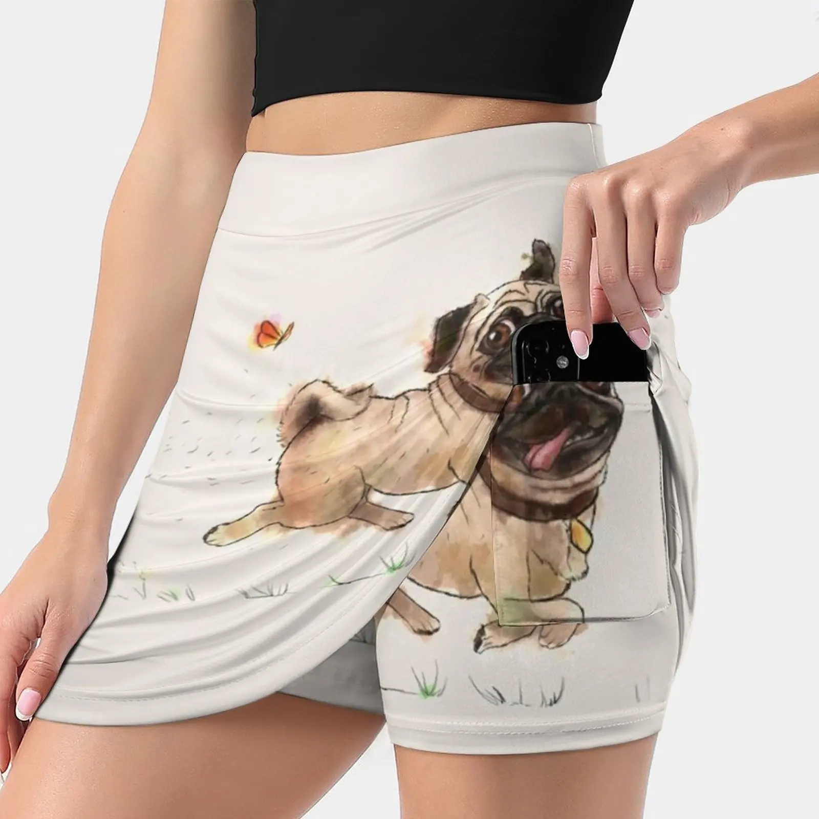 The Furminator Pug Watercolor Design In Beige Color Women's skirt Sport Skort Skirt With Pocket Fashion Korean Style Skirt 4Xl