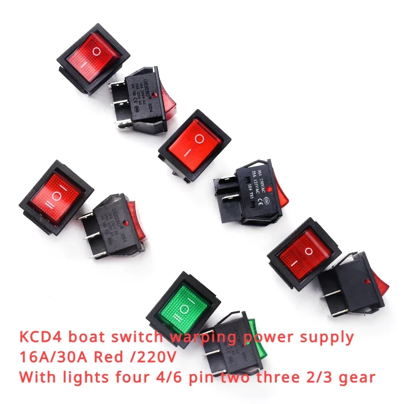 

5pcs KCD4 rocker rocker boat power supply 16A/30A red/220V with light, four 4/6 feet, two three, 2/3 gears