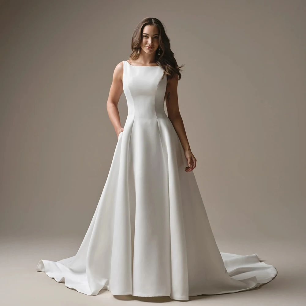 

Celebrity A-Line Women Wedding Dresses Sexy Sleeveless Satin Prom Gowns Mopping Length Party Vestidos De Novias Customized 2026