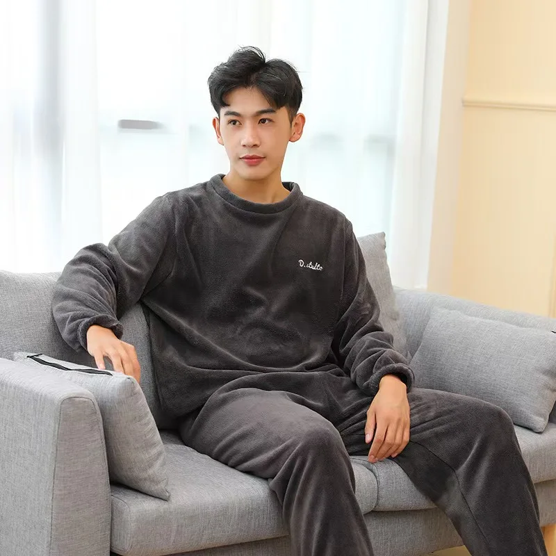 Fall and Winter Men and Women New Double-Sided Velvet Thickened Warm Suit Loose Coral Velvet Home Wear Loose Lazy Sleepwear