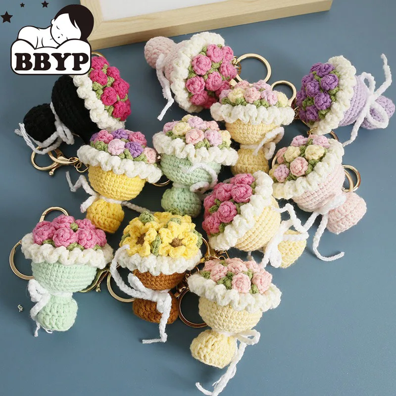 Mini Knitted Bouquet Creative Knitted Roses Sunflowers Wedding Gifts Hand Knitted Floral Arrangement Guest Bouquet Home Decorati