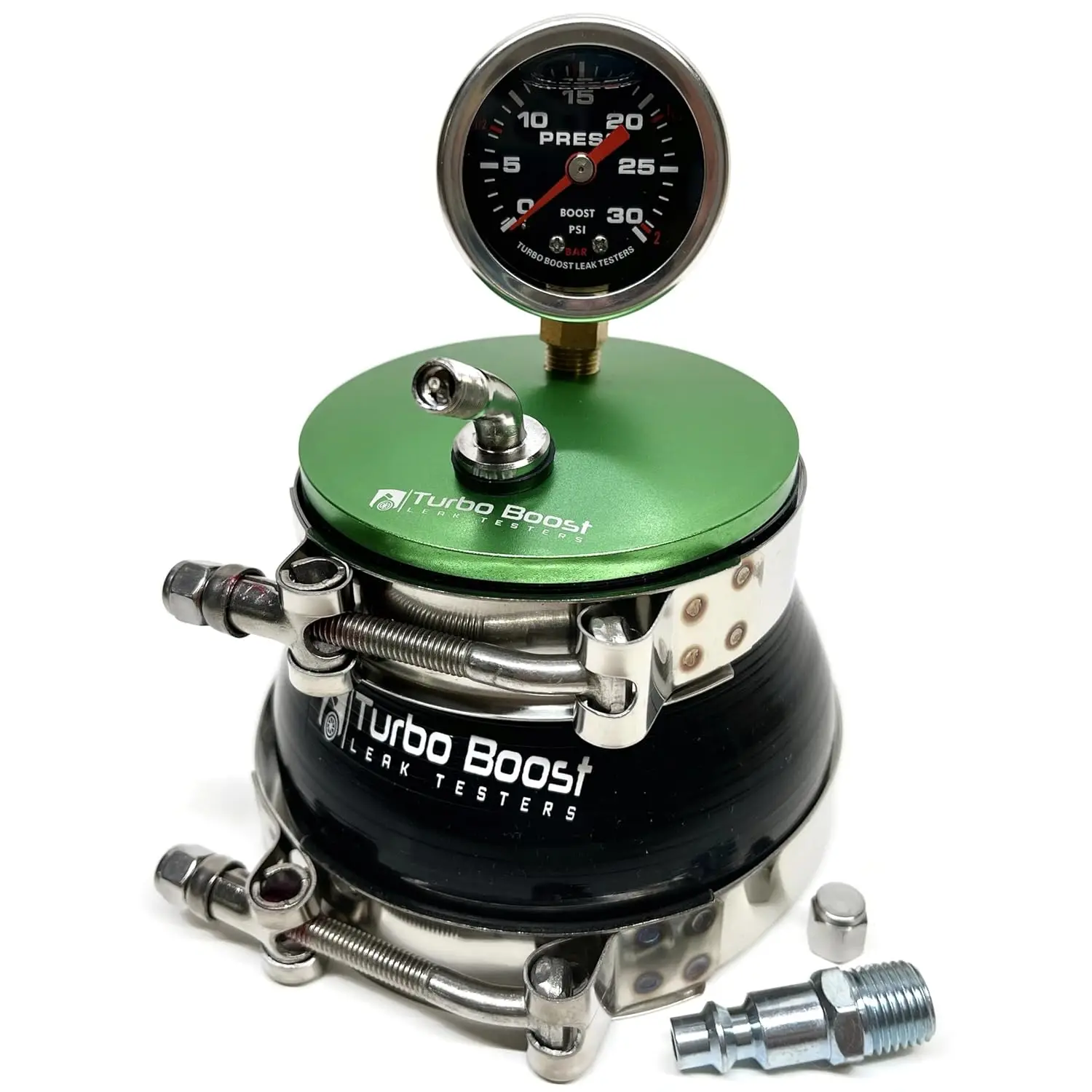 

4" Turbo Boost Leak Tester - 6061 Aluminum - 30 PSI Gauge - Includes Fittings for Intake Pipe Pressure Checks