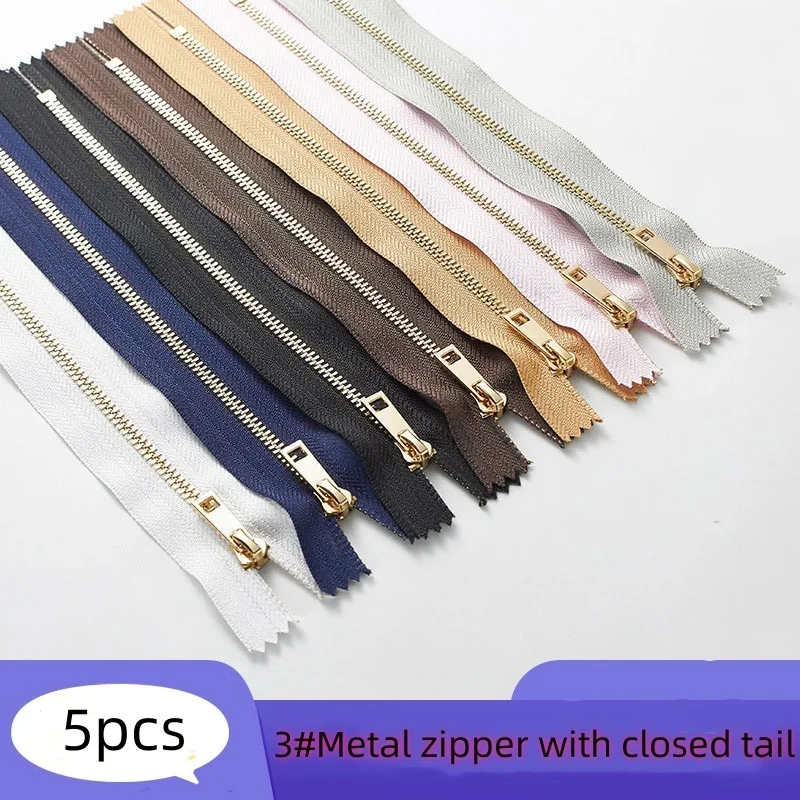 (5pcs) 3# handmade bag closed tail metal zipper Light gold teeth titanium alloy teeth zipper 20cm