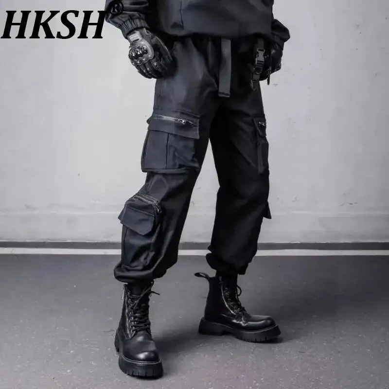 HKSH Spring Autumn New Men's Tide Dark American Safari Style Functional Multi-Pocket Cargo Pants Trend Straight Overalls HK25263