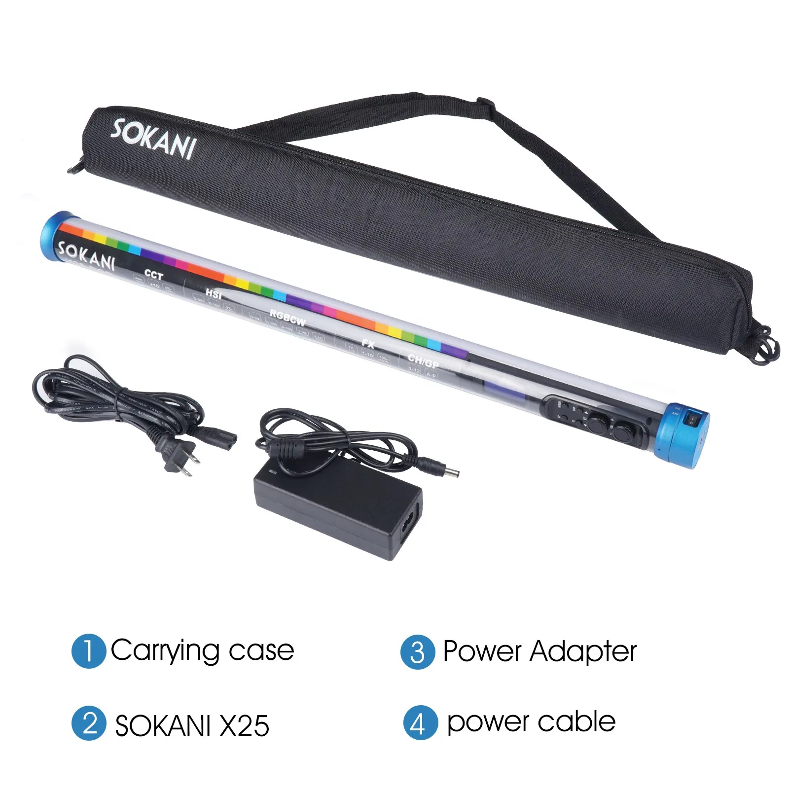 SOKANI-Lampe vidéo LED portable X25 RGB, tube lumineux, lumière de remplissage pour caméra, CTT 2800-10000K, bicolore, télécommande VS 15C