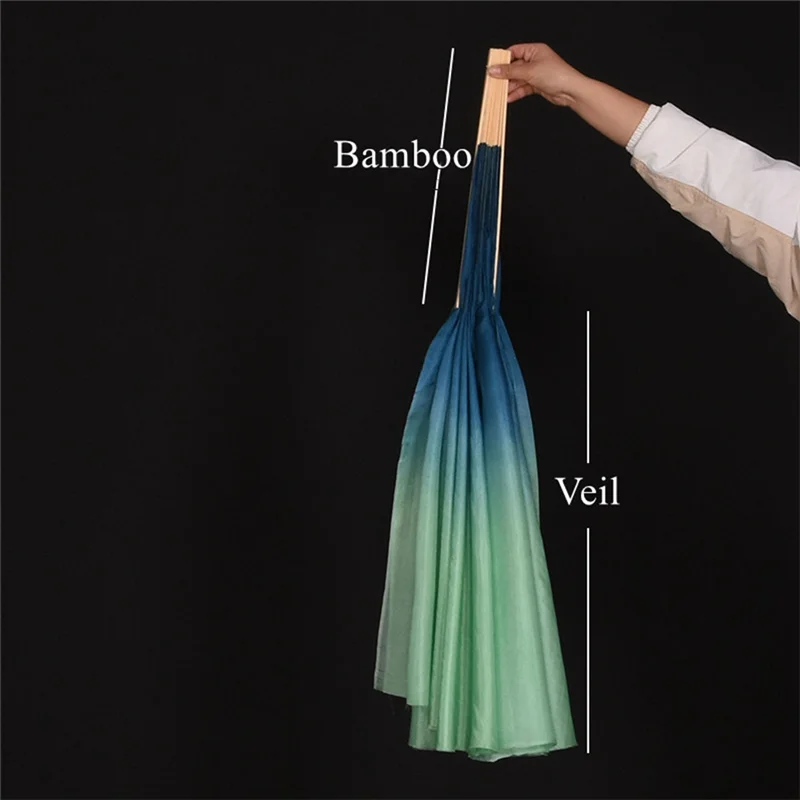 

AEF5-2PCS Adults Classical Dance Fan Veil 100% Real Silk Dancer Performance Props Green