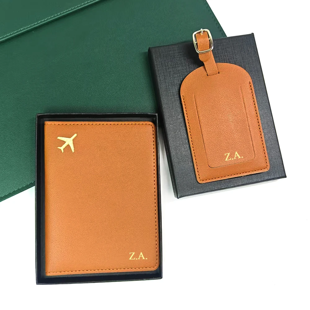 Gold Plane Custom Name Luggage Tag Passport Holder Gift Set Personalize Wedding New Year Present Custom Travel Accessories Box