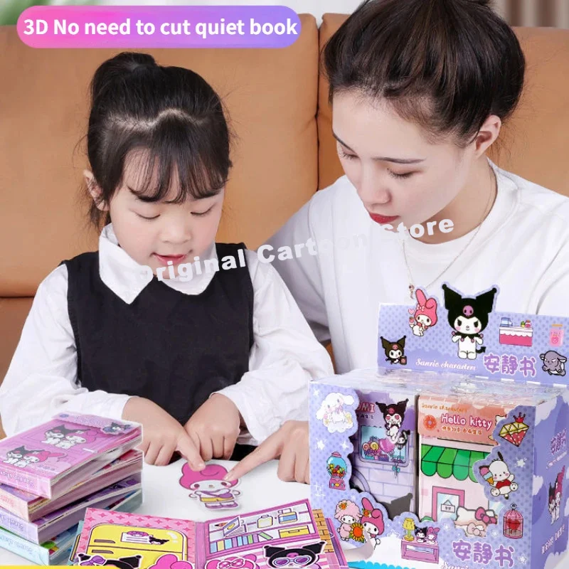 6 piece set Sanrio Hello Kitty Melody Kuromi Quiet Book No Need To Cut Child Manual Make Diy Cartoon Cute Sticker Girl Toy