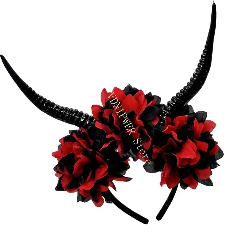 Halloween hoa Antelope Horn Băng -băng Kerted Bộ trang phục Phụ kiện Đạo cụ Mũ sáng tạo cho các bữa tiệc đóng vai trò D08E