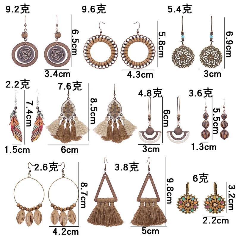 Ethnic Vintage Bohemian Drop Danlge Women's Earrings Bead Wooden Tassel Round Geometric Flower Leaf Long Boho Earrings Jewelry