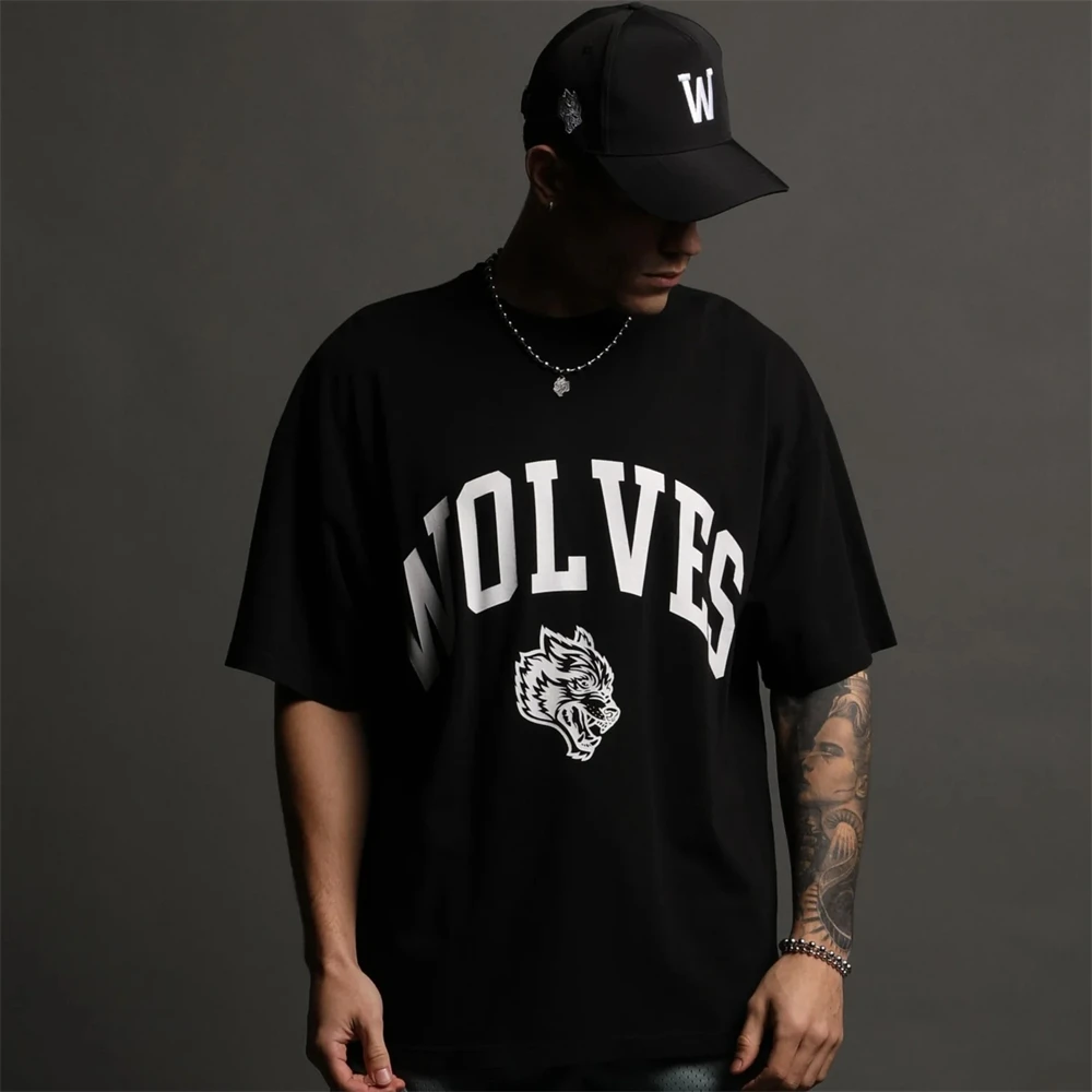 

DARC SPORT Trendy Brand Women Fitness Cotton Breathable T-Shirt Gym Wolf Graphic Print Short Sleeve T Shirts Fitness Mens Tees