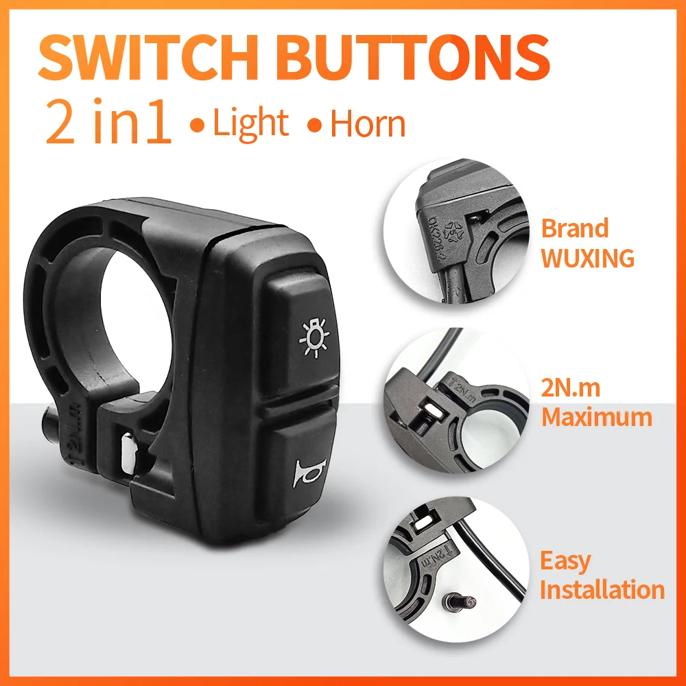 E-bike Light Switch para bicicleta elétrica, lâmpada e chifre para scooter, botão de motocicleta, peças DIY, DK226