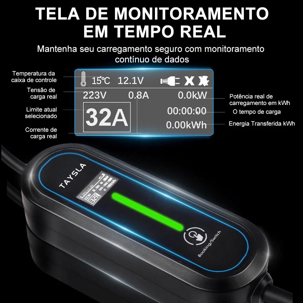 TAYSLA 3,5KW/7kW parede de 5 metros montado cabo de carga EV com conexão brasileira portátil para veículo elétrico de carro