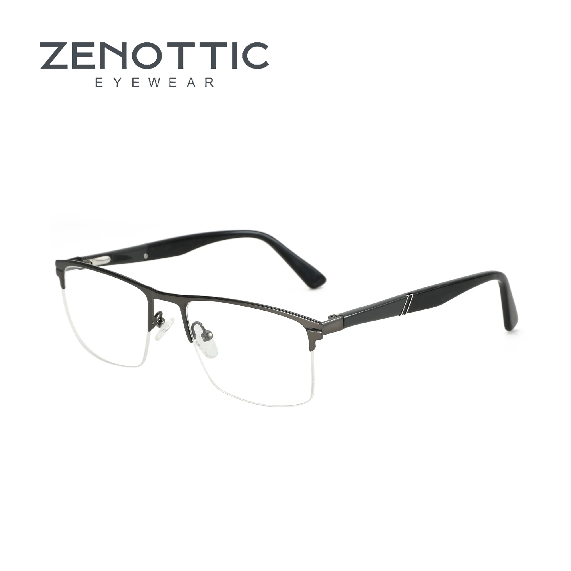 ZENOTTIC New Arrivals titanium Alloy Glasses Thick Frame Half Rimless Eyewear Fashion Non-Prescription Square Eyeglasses for Men