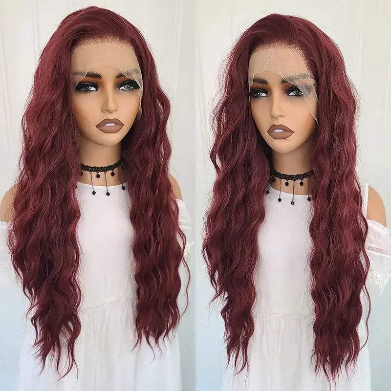 

Synthetic Hair Lace Wig Synthetic Lace Front Wigs for Women Natural Hairline Long Burgundy Red Wig Pre Plucked Cosplay Wavy Wigs