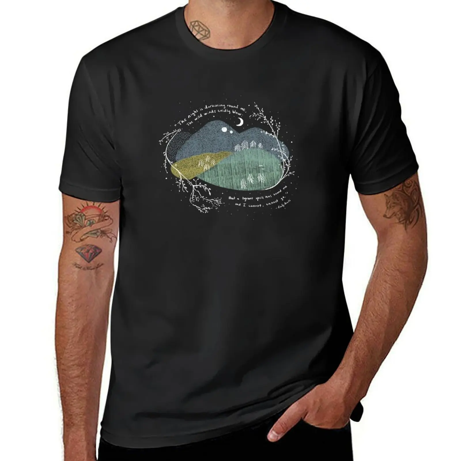 Mountains and trees Emily Bronte poem T-Shirt summer top quick drying shirts graphic tees customs design your own t shirt men