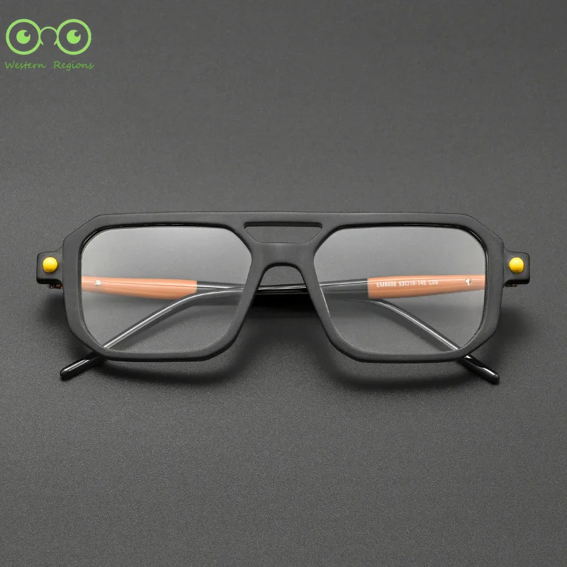 

New Men Retro Square Double Beam Acetate Glasses Frame Optical Prescription Custom Eyeglass Women Myopia Anti-blue Light Eyewear