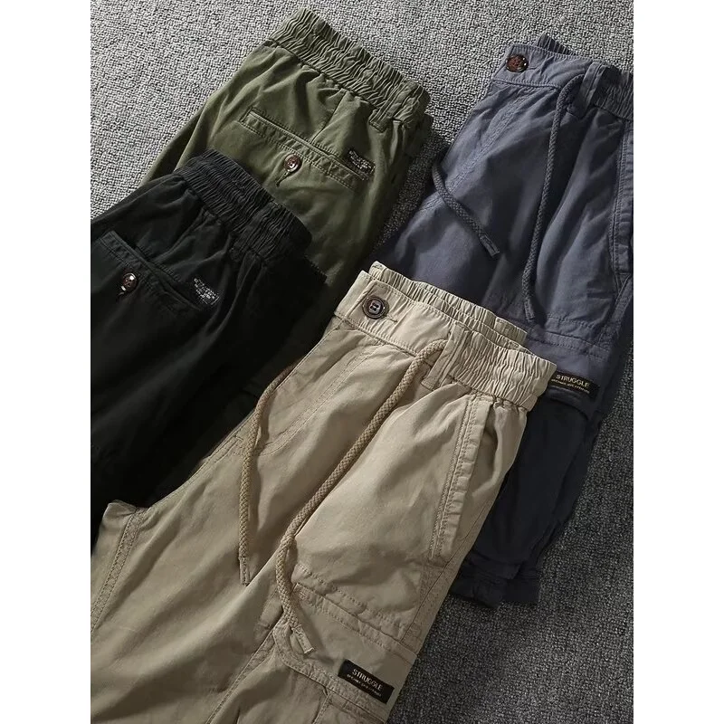 Summer Menswear 100% Cotton Cargo Shorts Men's Casual Fifth Pants Straight Multi-Bag Shorts