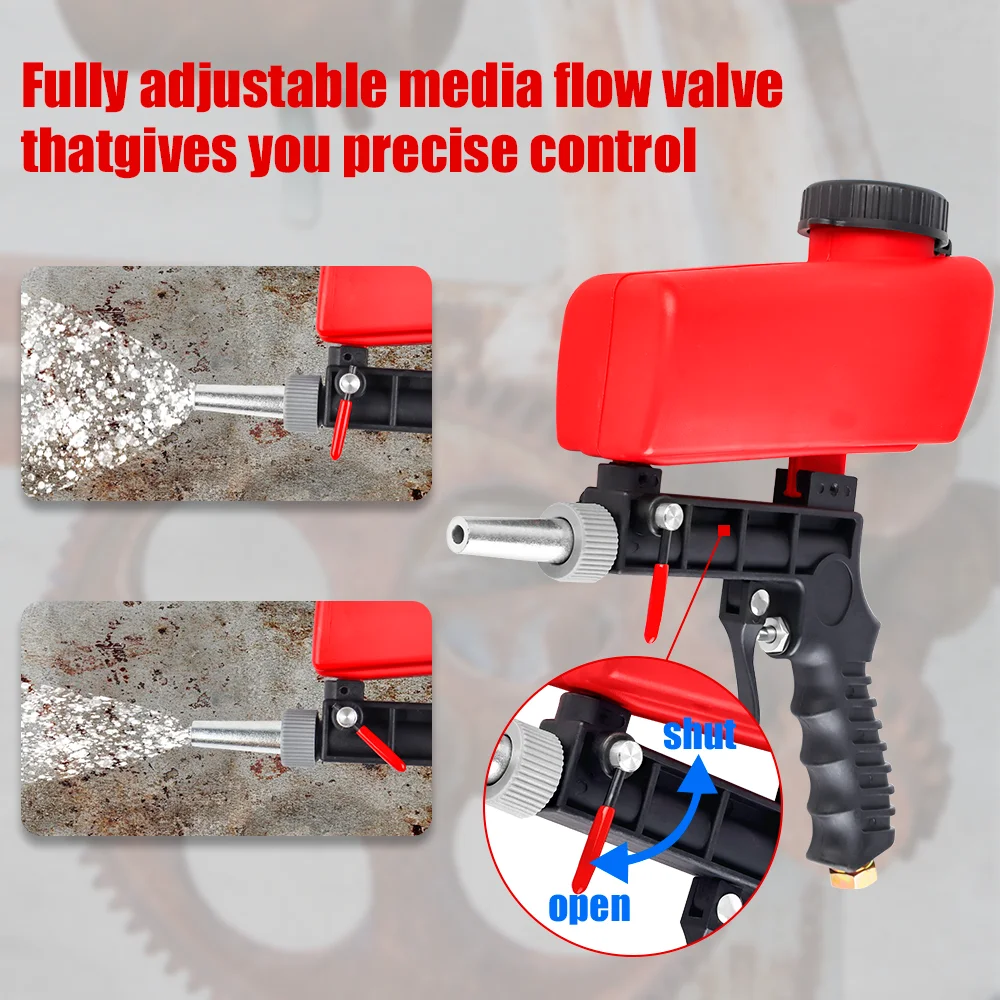 90psi Adjustable Pneumatic Sandblasting Gun, 2.1lbs Portable Home Sandblasting Machine, Cordless Gravity Small Handheld Air Tool