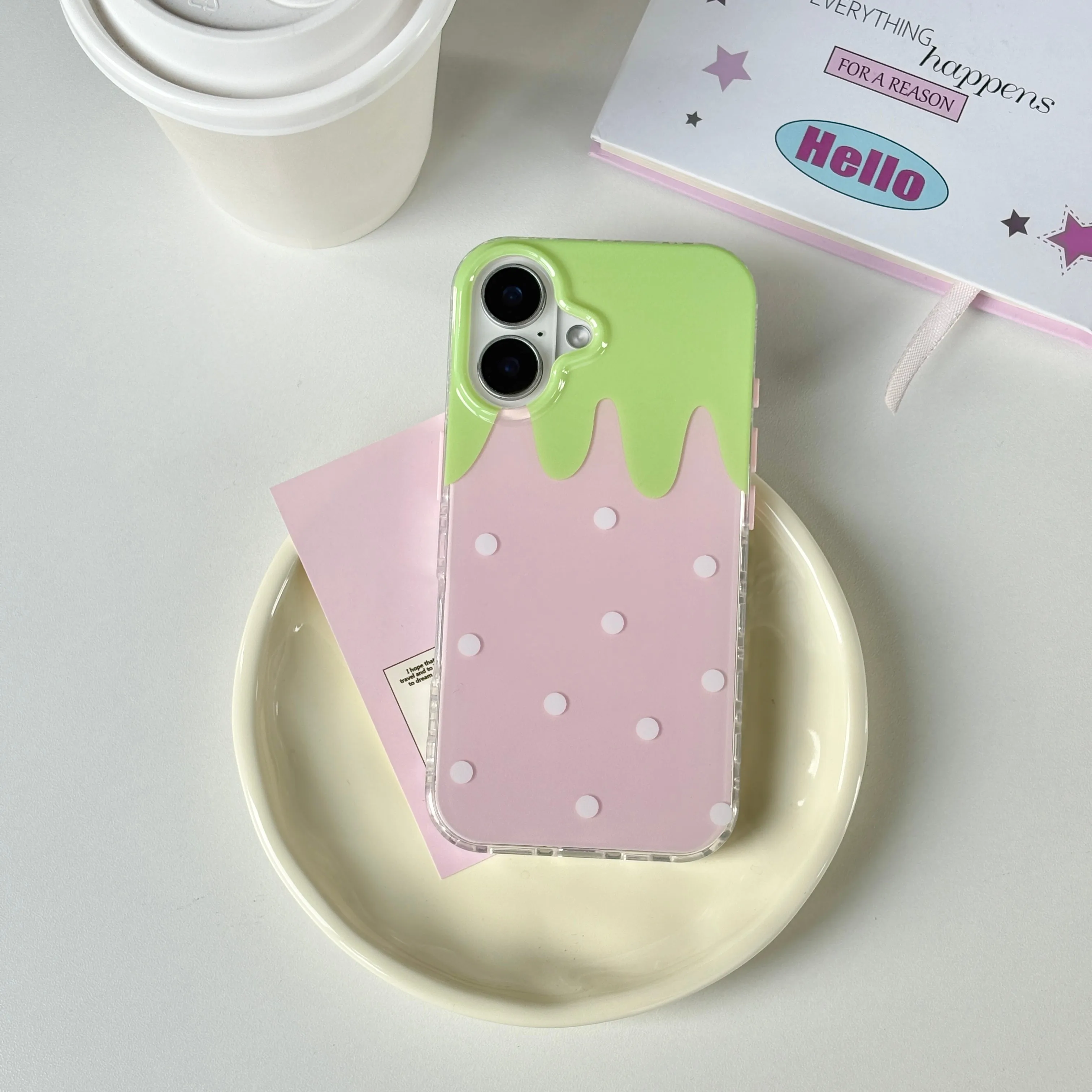 Korean Pink Cute Strawberry Polka Dot Phone Case for Samsung Galaxy S25 S24 S23 S22 S21 Ultra Plus 4G 5G Feather Texture Cover - náhled 5