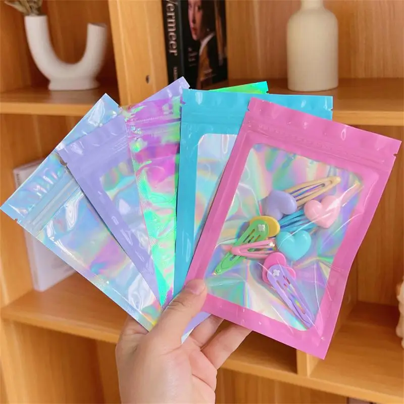 Laser Self Sealing Zip Zipper Lock Plastic Bags Colorful Ziplock Bags For Jewelry Packaging Jewelry Cosmetic Packaging Storage