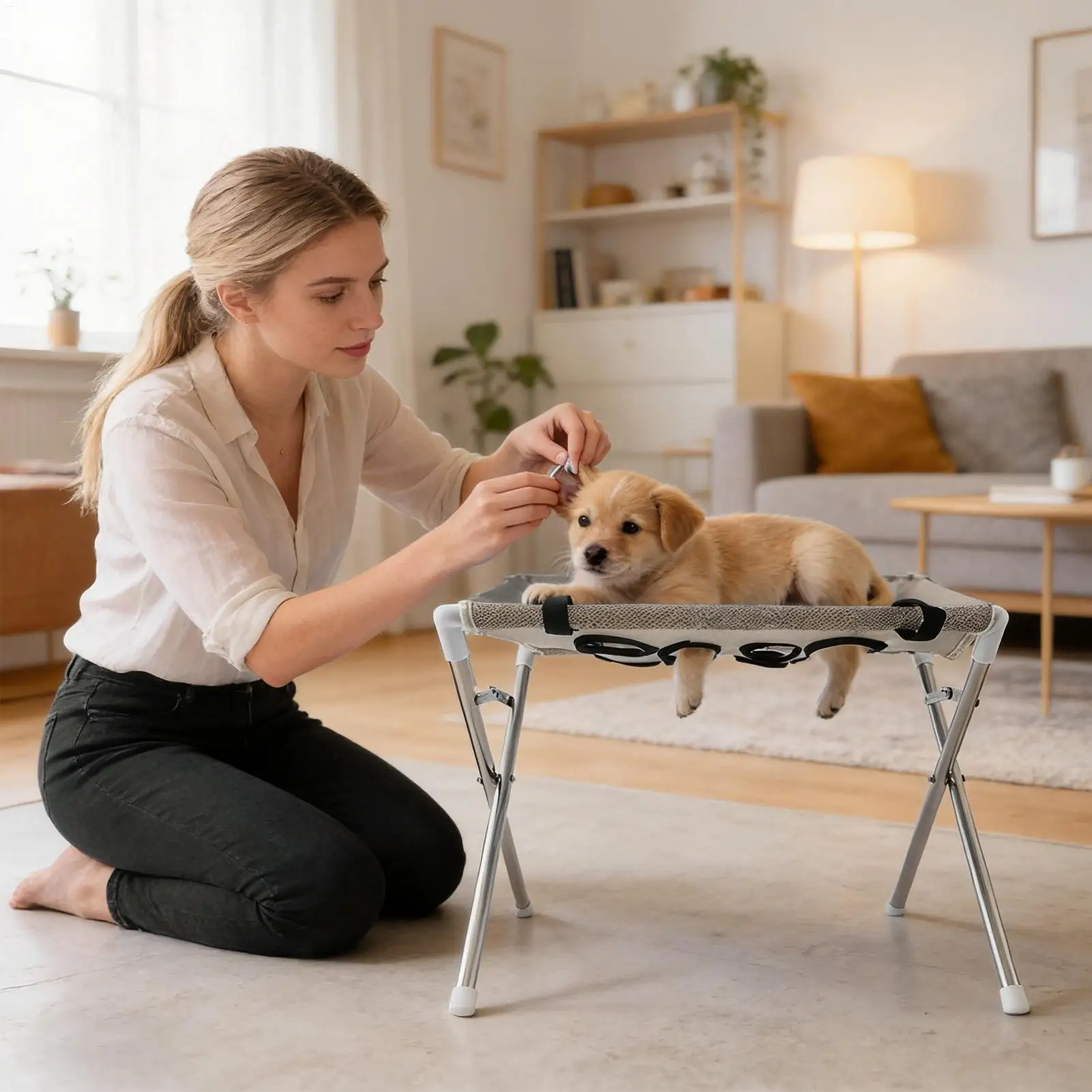 Pet Bathing Hammock Stand Foldable Dog Cat Grooming Drying Table Breathable Mesh Bath Helper for Small Pets