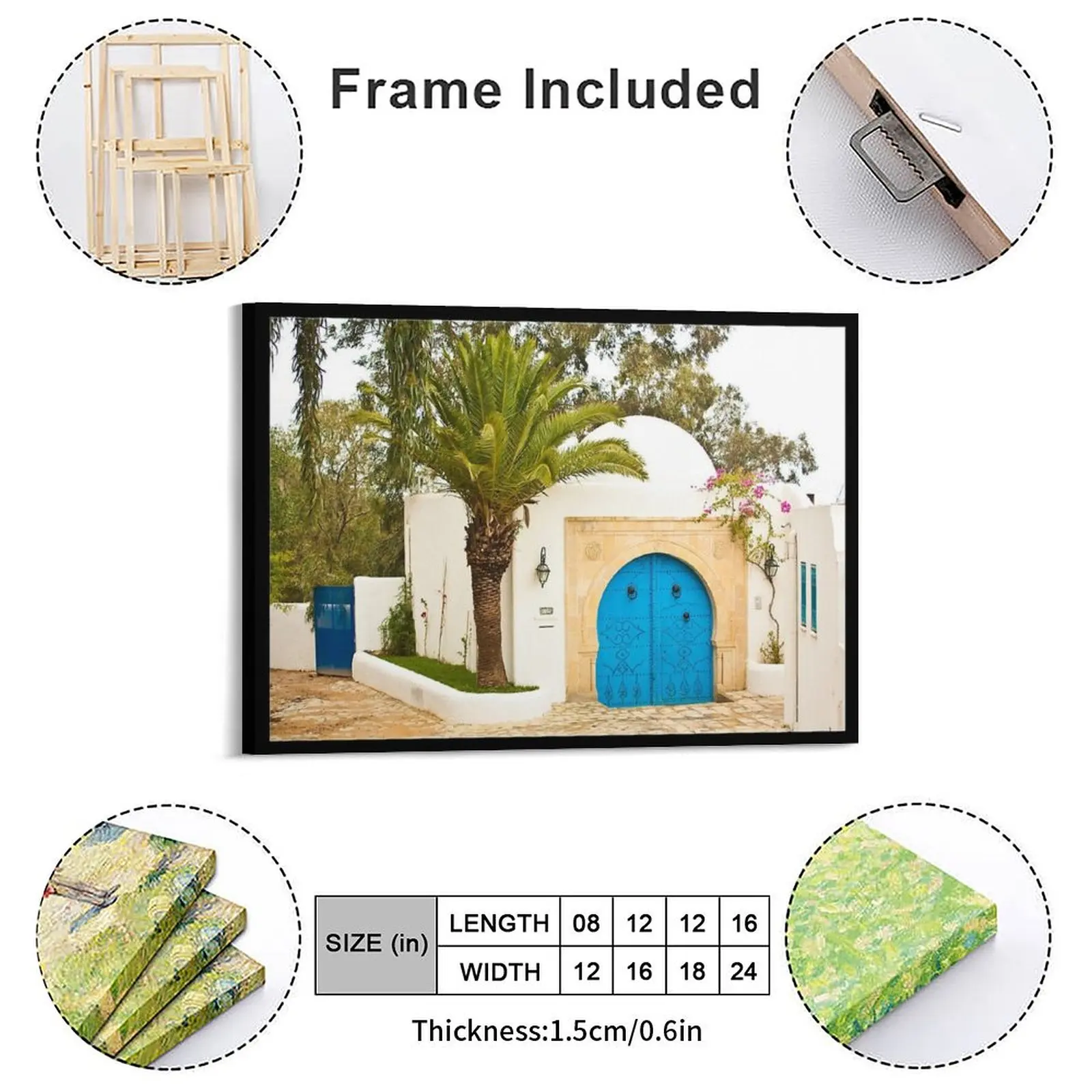 Traditional Blue Tunisian Door Sidi Bou Said Canvas Painting Kitchen Plaques Cave Living Room Sidi Bou Said Framed Wall Painting