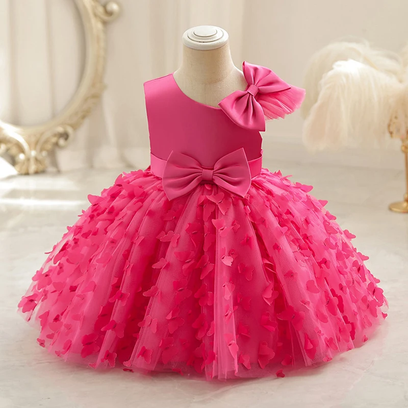 Baby Girl Butterfly Princess Gown Kids Elegant Wedding Party Dress Toddler Bow Birthday 1st Dresses Infant Fashion Clothes Wear