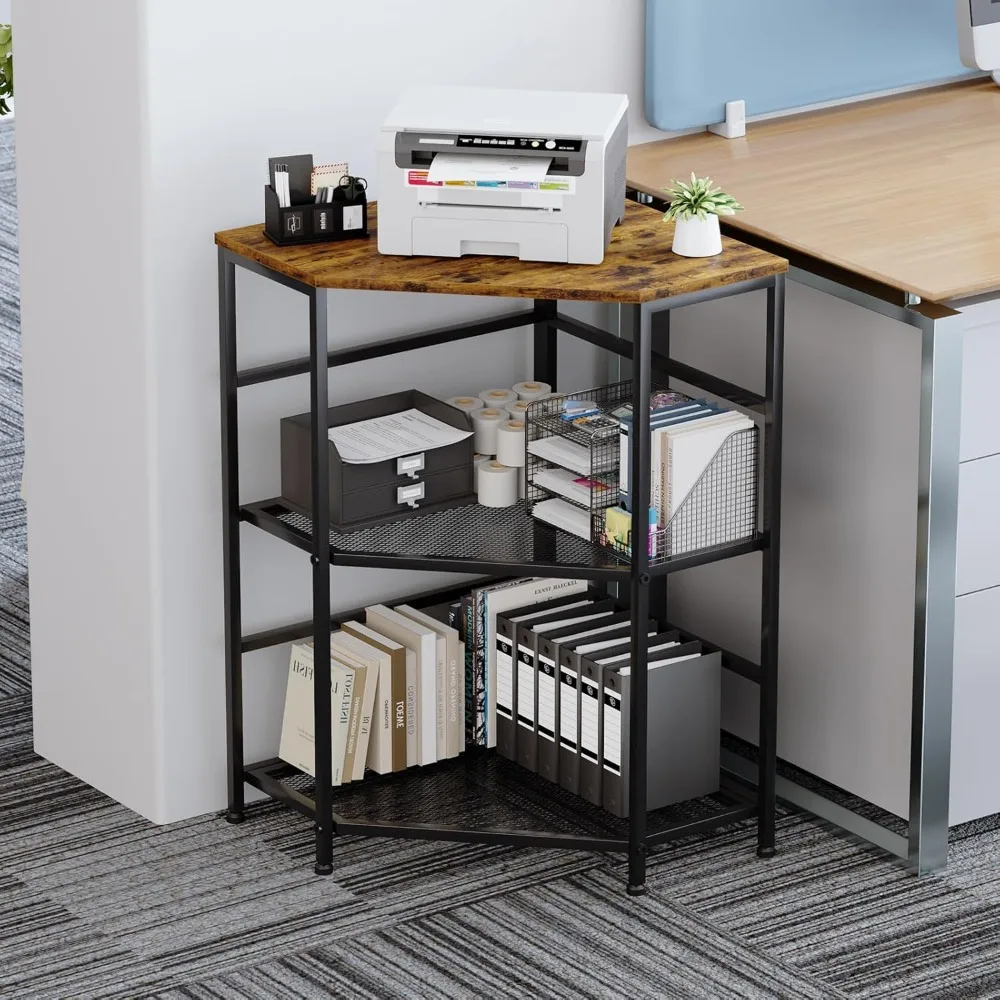 

Corner shelf with charging station, adjustable height, triangular corner table, suitable for small space, office, living room