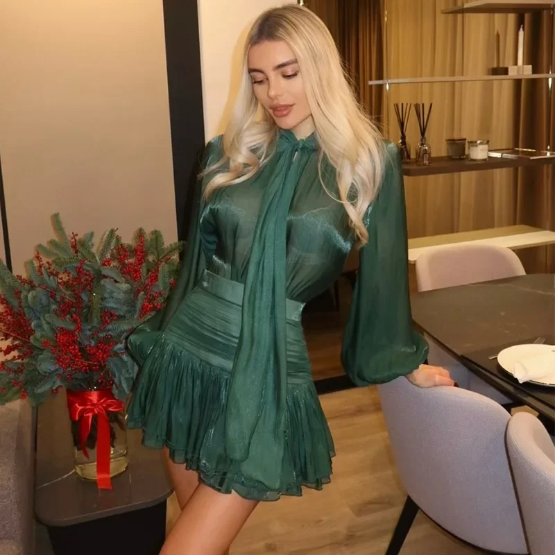 

Рубашки с длинным рукавом и воротником-бабочкой, мини-юбки с высокой талией, американские 2024, новые модные женские однотонные повседневные модные комплекты из 2 предметов